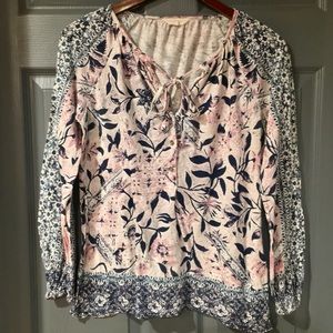 Lucky Brand Long Sleeve Blouse Floral Print Sz XS